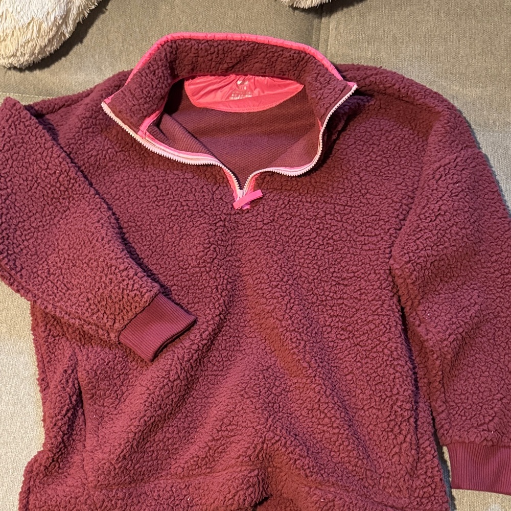 Aerie Burgundy and Pink Sherpa Jacket